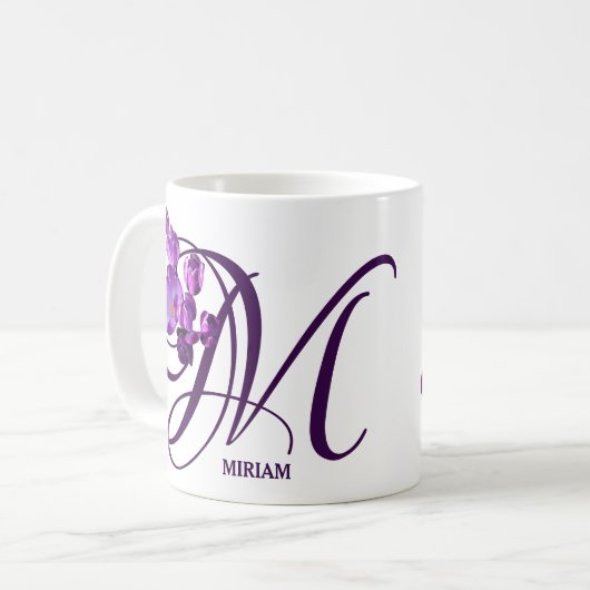  Miriam naam paarse bloemen monogram Koffiemok (Voorkant links)