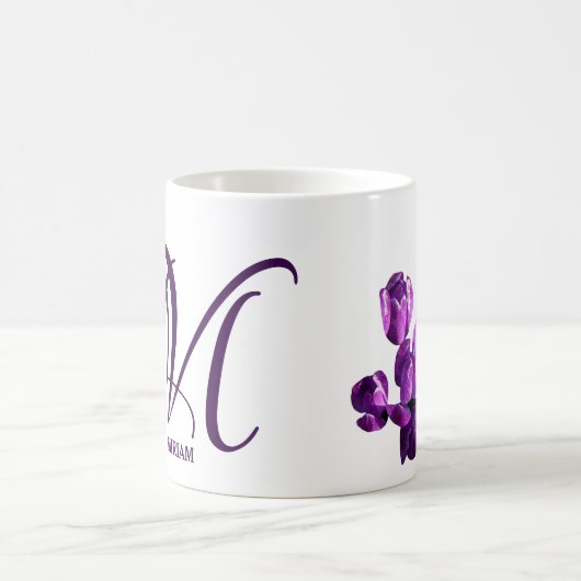  Miriam naam paarse bloemen monogram Koffiemok (Center)
