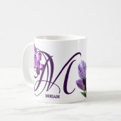  Miriam naam paarse bloemen monogram Koffiemok (Voorkant links)
