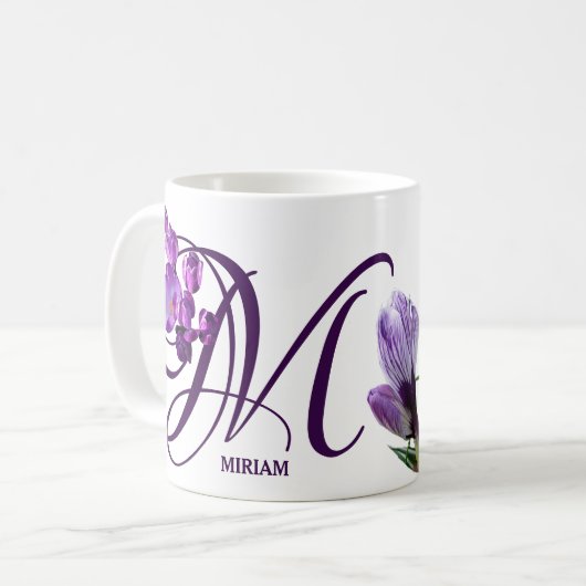  Miriam naam paarse bloemen monogram Koffiemok (Voorkant links)