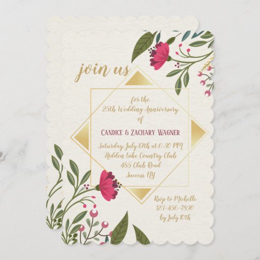 Mirror Afbeelding Floral Invitation Kaart (Voorkant / Achterkant)