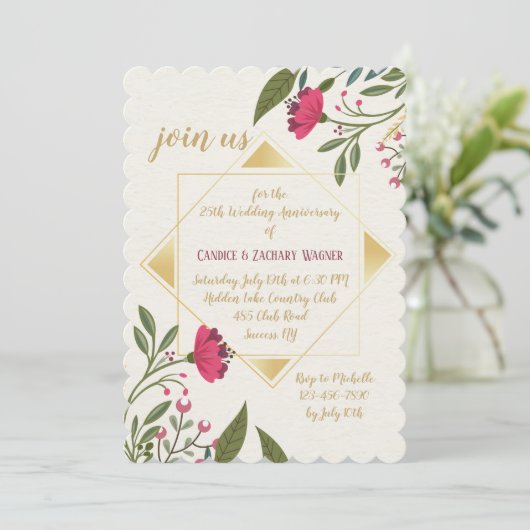 Mirror Afbeelding Floral Invitation Kaart (Staand voorkant)