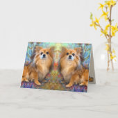 Mirror afbeelding van Long Hair Chihuahua verjaard Kaart (Gele Bloem)