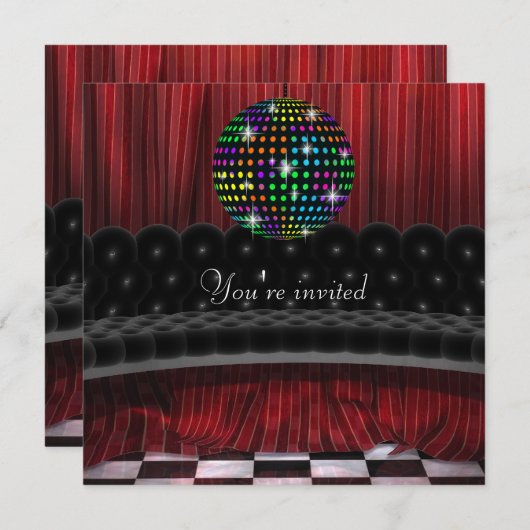 Mirror Ball Disco Party Invitation Sjabloon Kaart (Voorkant / Achterkant)