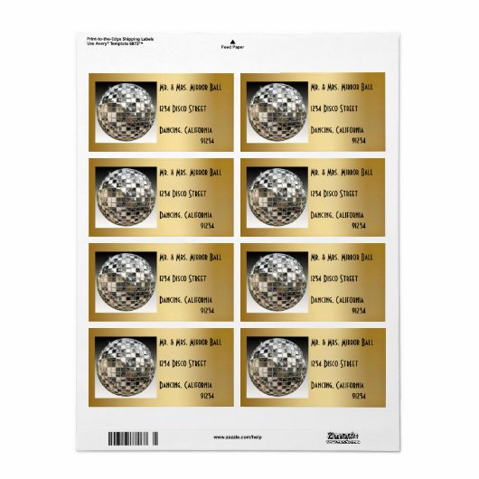 Mirror Ball Disco Party-labels Etiket (Full Sheet)