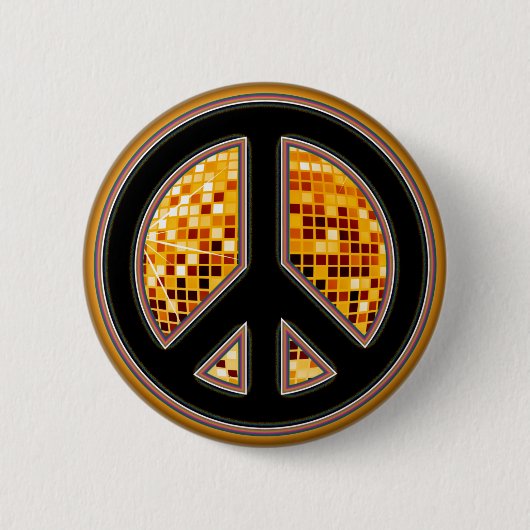 MIRROR BALL PEACE SIGN RONDE BUTTON 5,7 CM (Voorkant)