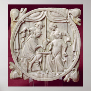 Mirror hoesje die een schaakspel weergeeft, c.1300 poster