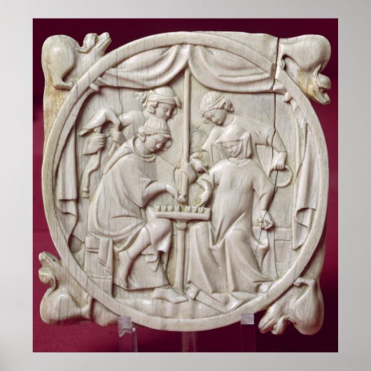 Mirror hoesje die een schaakspel weergeeft, c.1300 poster (Voorkant)