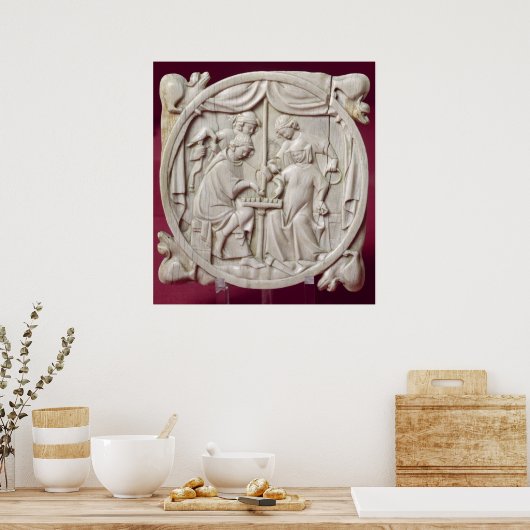 Mirror hoesje die een schaakspel weergeeft, c.1300 poster (Keuken)