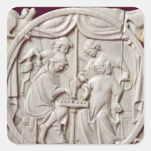 Mirror hoesje die een schaakspel weergeeft, c.1300 vierkante sticker (Voorkant)