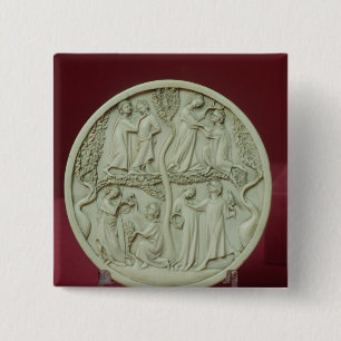 Mirror-hoesje met courante scènes, c.1320-30 vierkante button 5,1 cm