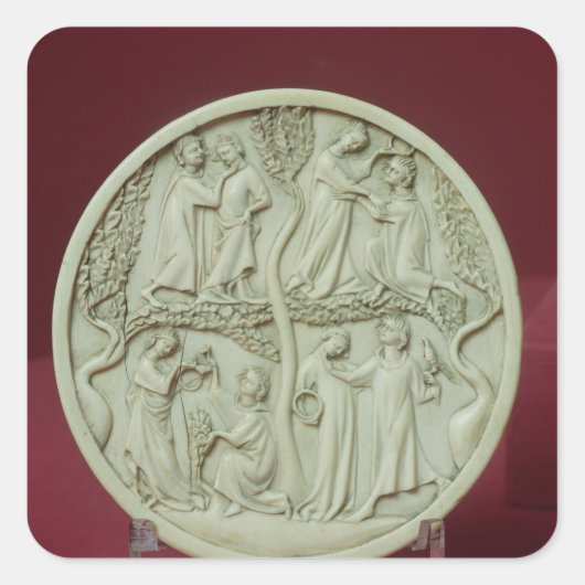 Mirror-hoesje met courante scènes, c.1320-30 vierkante sticker (Voorkant)