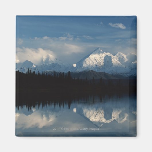 Mirror Lake Horizon met Forest & Snowy Mountains Magneet (Voorkant)