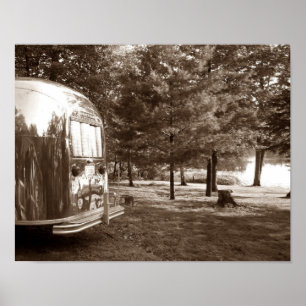 Mirror Lake Retro Camper Tin kan Sepia afdrukken Poster