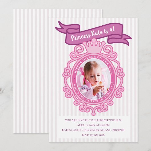 Mirror Mirror Princess Birthday Party Invitation Kaart (Voorkant / Achterkant)