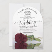 Mirrored Bourgondië Roos Elegant Boog Huwelijk Kaart (Voorkant)