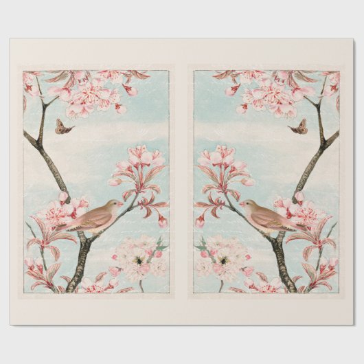 Mirrored Cherry Blossom Bird Bee Moth Decoupage Ti Cadeaupapier (Vlak)