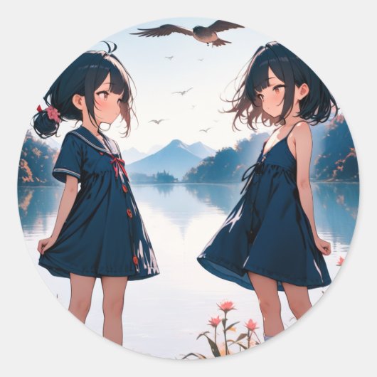 Mirrored Daydreams bij het meer Ronde Sticker (Voorkant)