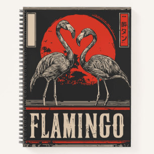 Mirrored Elegance - Flamingo's in Crimson Moonligh Notitieboek