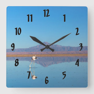 Mirrored Flamingo Vierkante Klok