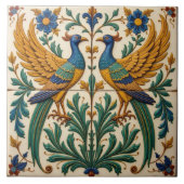 Mirrored Peacocks Coaster Ceramic Tile Tegeltje (Voorkant)