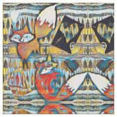 Mirrored Red Foxes en Hearts Pattern Stof (Close Up)