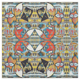 Mirrored Red Foxes en Hearts Pattern Stof