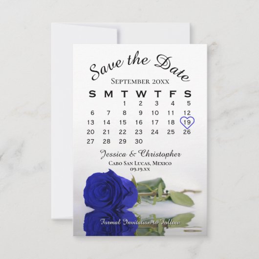 Mirrored Royal Blue Roos Elegant Wedding Calendar Save The Date (Voorkant)