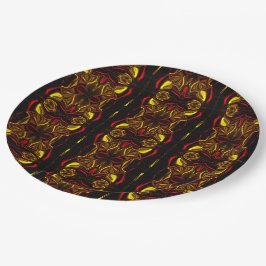 Mirroring van rode gouden gebogen sporen met donke papieren bordje