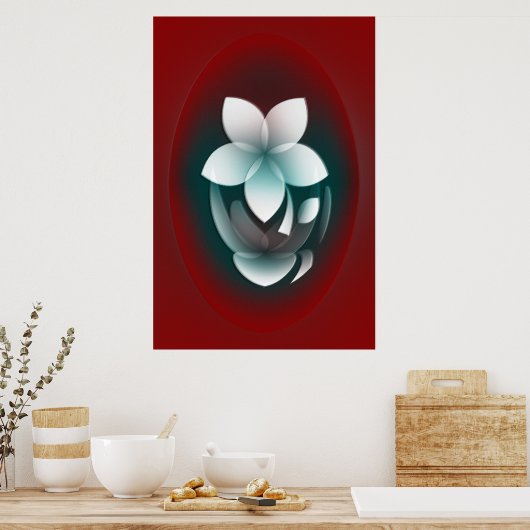 Mirroring witte bloem poster (Keuken)