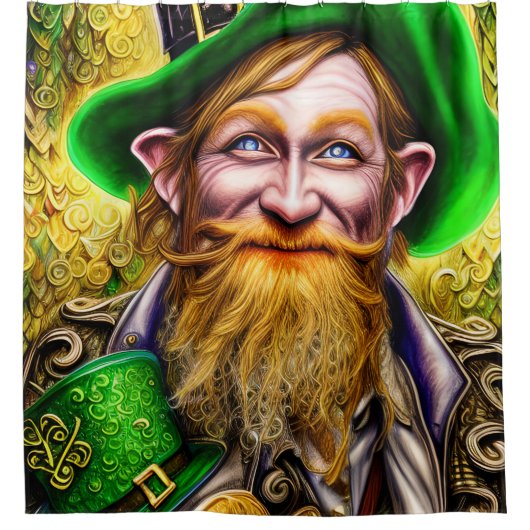 Mirthful Green en Gold St Patrick Day Leprechaun Douchegordijn (Voorkant)