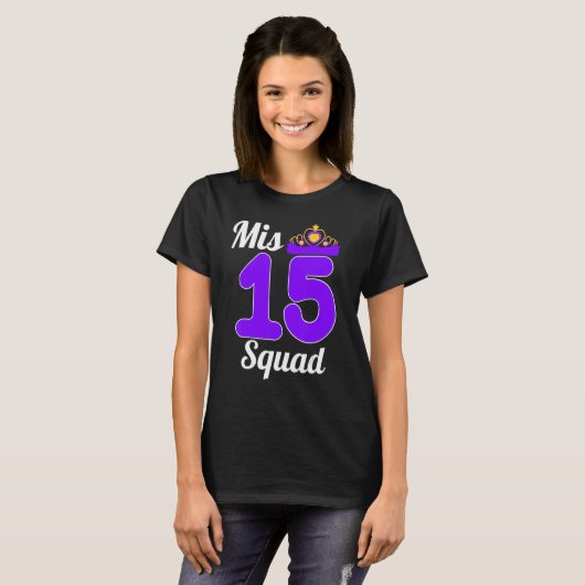 MIS 15 Squad Quinceanera Violet Birthday Party Lat T-shirt (Voorkant volledig)