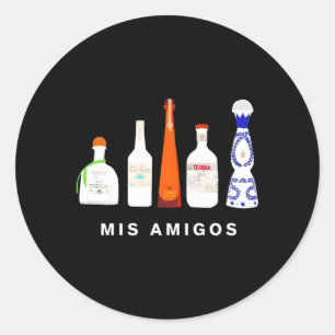 Mis Amigos Tequila Flessen Ronde Sticker