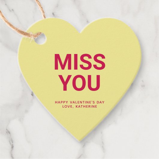 Mis je geel hart leuk schattige Valentijnsdag Bedankjes Labels (Voorkant)