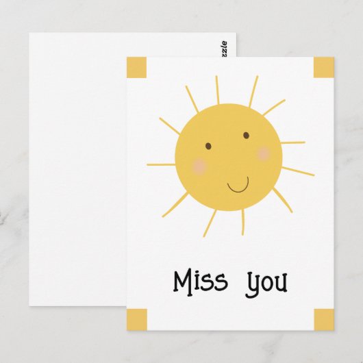 Mis je | Happy Sun Yellow Briefkaart (Voorkant / Achterkant)