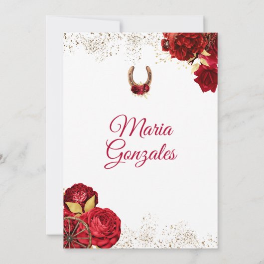 Mis Quince 15 Anos Rode Rozen Gouden Kroon Glitter Kaart (Achterkant)