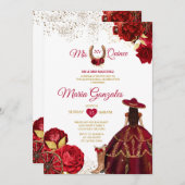 Mis Quince 15 Anos Rode Rozen Gouden Kroon Glitter Kaart (Voorkant / Achterkant)