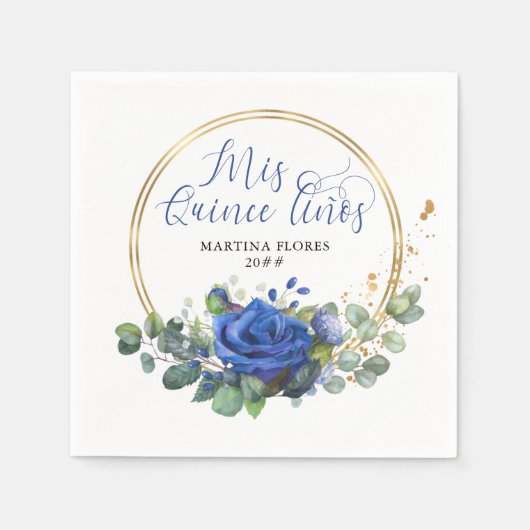 Mis Quince Anos Blauw Roos en Eucalyptus Party Servet (Voorkant)