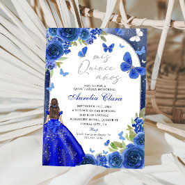 Mis Quince Anos Blauw Zilver Roos Quinceanera Kaart