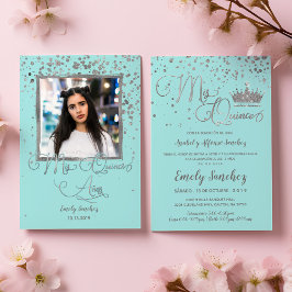 Mis Quince Anos Blauw Zilver Trendy Spaans Foto I Kaart