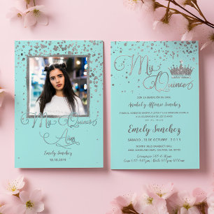 Mis Quince Anos Blauw Zilver Trendy Spaans Foto I Kaart