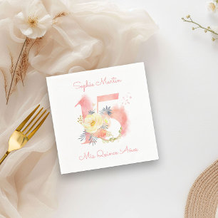 Mis Quince Anos Blush Roze Bloemen 15 Verjaardag Servet