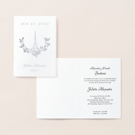 Mis Quince años Diseño Floral París Plata Folie Kaarten (Display)
