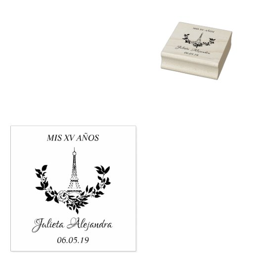 Mis Quince años Diseño Floral París Rubberstempel (Gestempeld)