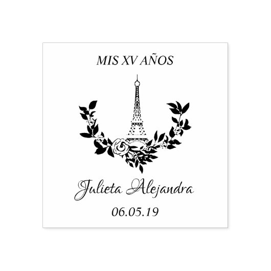 Mis Quince años Diseño Floral París Rubberstempel (Afrduk)