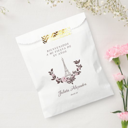 Mis Quince años Diseño Floral Torre Eiffel Bedankzakje (Gezegeld)