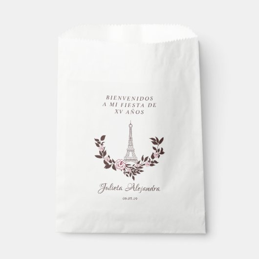 Mis Quince años Diseño Floral Torre Eiffel Bedankzakje (Voorkant)