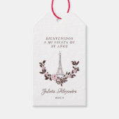 Mis Quince años Diseño Floral Torre Eiffel Cadeaulabel (Voorkant)