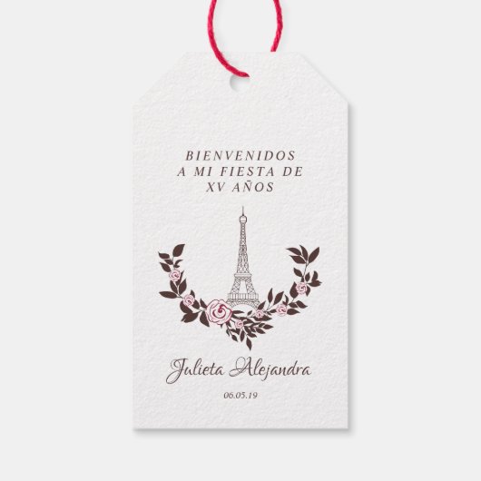 Mis Quince años Diseño Floral Torre Eiffel Cadeaulabel (Achterkant)