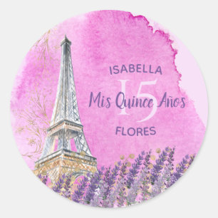 Mis Quince Años Eiffeltoren Roze Goud Parijs Thema Ronde Sticker